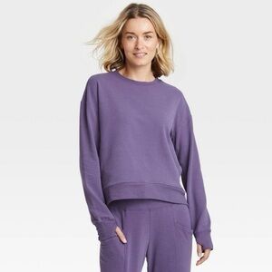 All in Motion Plum Purple Crewneck Hi Low Sweatshirt with Thumbholes and Pockets